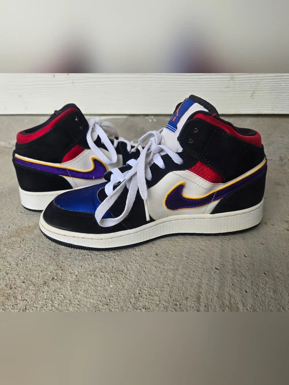 Air Jordan Nike  High-Top Sneakers in White, Black, Purple & Red